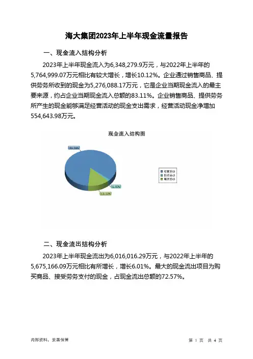 002311海大集团2023年上半年现金流量报告