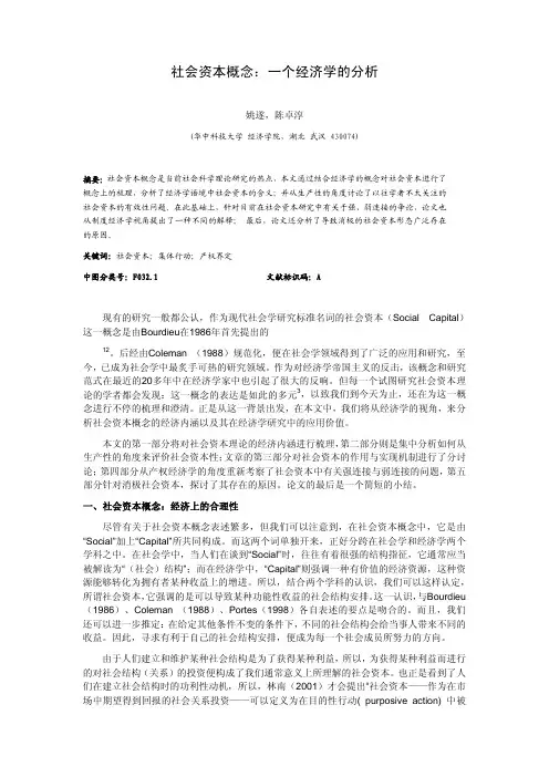 社会资本概念：一个经济学的分析