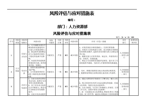 风险评估与应对措施表(人力资源)