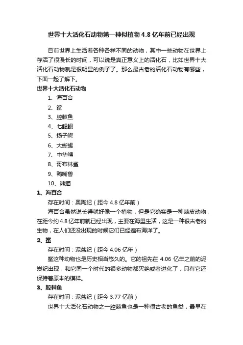 世界十大活化石动物第一神似植物4.8亿年前已经出现
