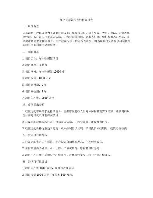 年产硅藻泥可行性研究报告