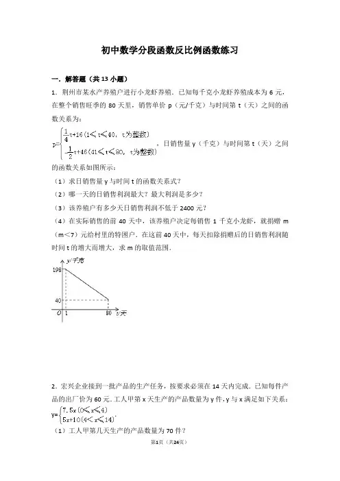 初中数学分段函数反比例函数专练