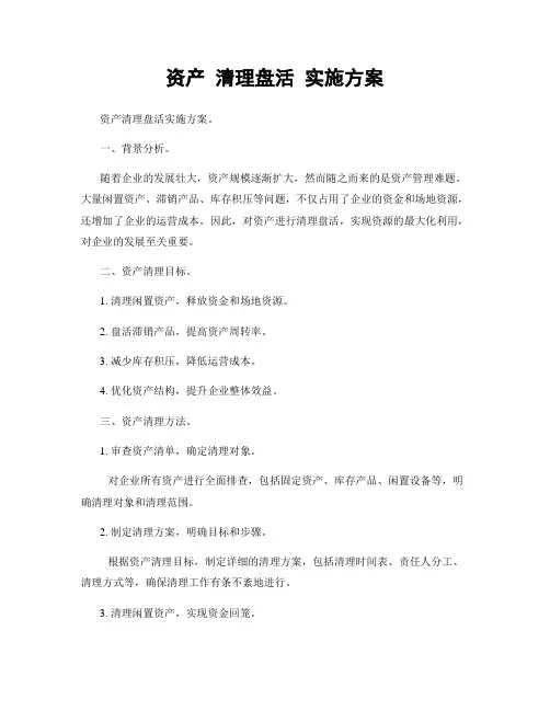 资产 清理盘活 实施方案