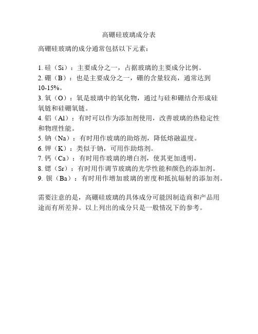 高硼硅玻璃成分表