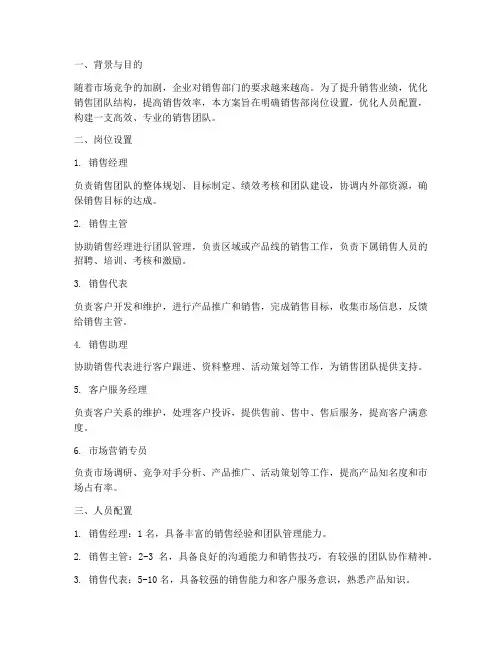 销售部岗位搭建方案