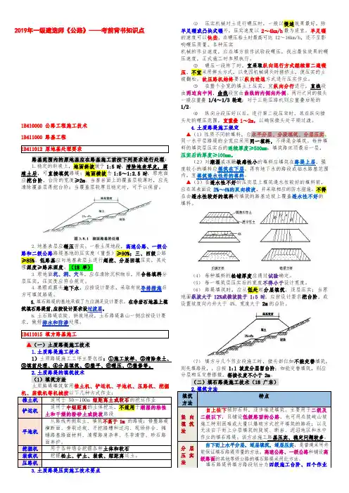 2019年一建《公路》考前背书知识点