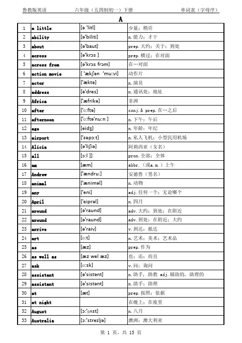 鲁教版英语六年级下册课本同步单词表(字母序带音标)