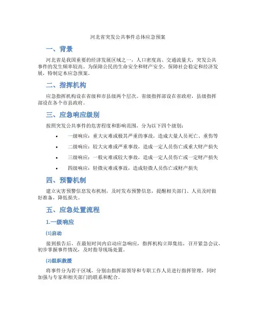 河北省突发公共事件总体应急预案