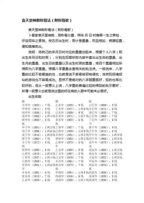 袁天罡神数称骨法（附称骨歌）