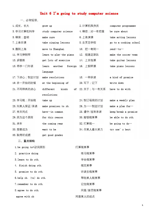 八年级英语上册Unit6I'mgoingtostudycomputerscience短语语法知识点汇