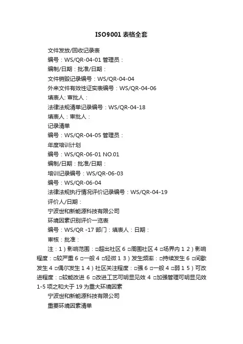 ISO9001表格全套