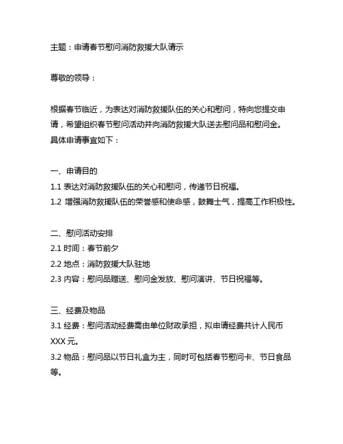 关于申请春节慰问消防救援大队请示