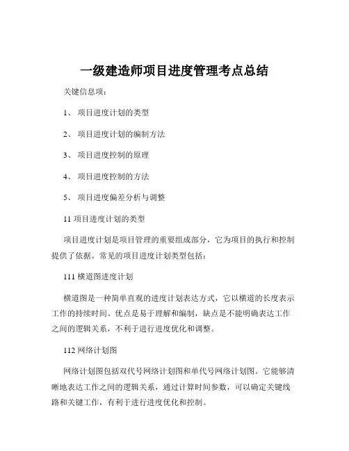 一级建造师项目进度管理考点总结