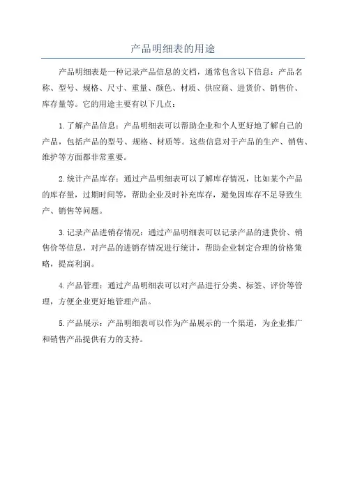 产品明细表的用途