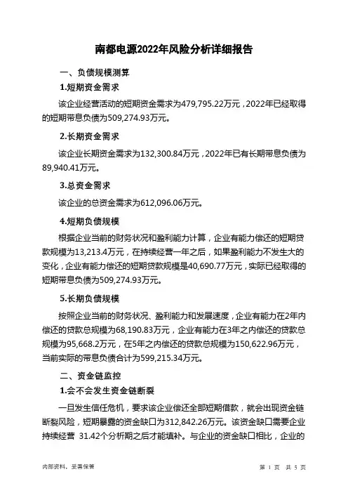 300068南都电源2022年财务风险分析详细报告