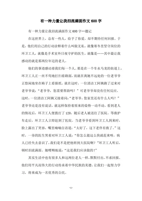 有一种力量让我泪流满面作文600字