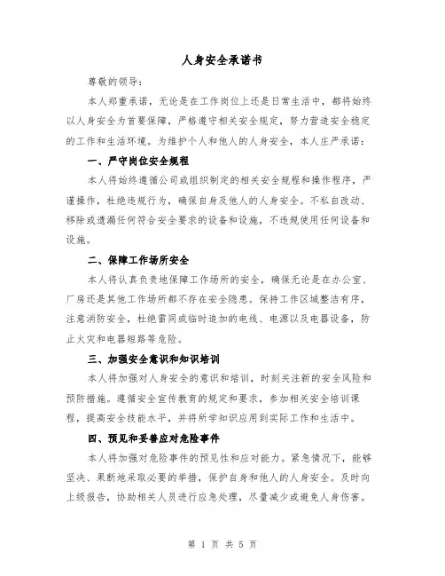 人身安全承诺书(三篇)