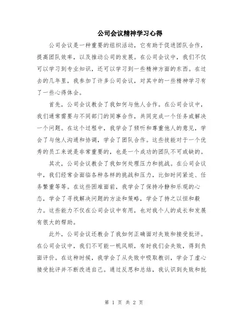 公司会议精神学习心得