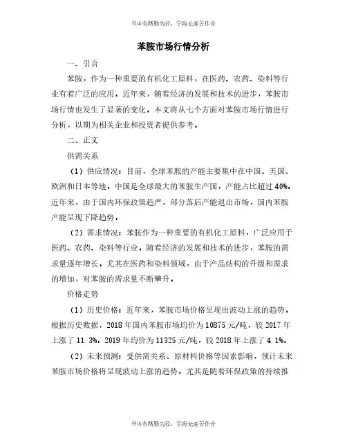苯胺市场行情分析
