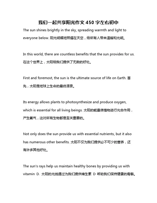 我们一起共享阳光作文450字左右初中