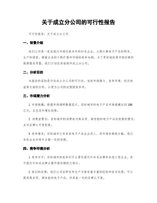 关于成立分公司的可行性报告