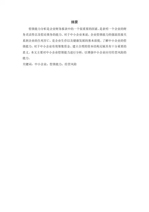 中小企业偿债能力分析