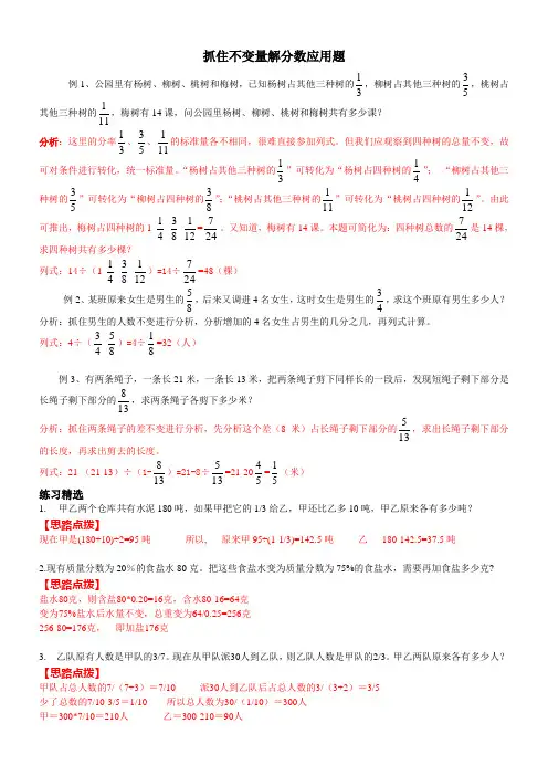 抓住不变量解分数应用题(教师版)