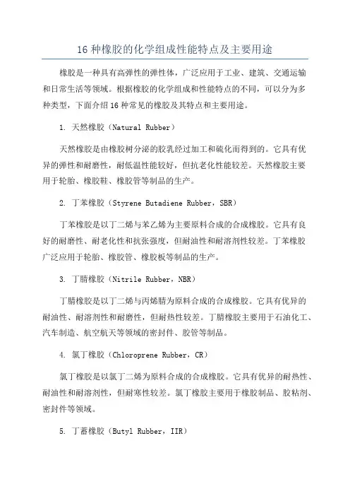 16种橡胶的化学组成性能特点及主要用途