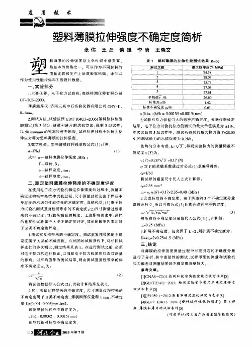 塑料薄膜拉伸强度不确定度简析