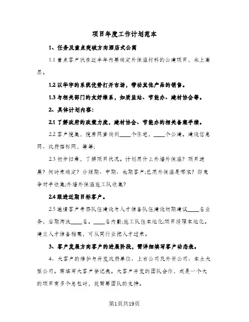 项目年度工作计划范本(6篇)