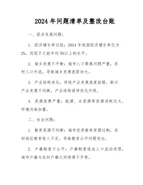 2024年问题清单及整改台账