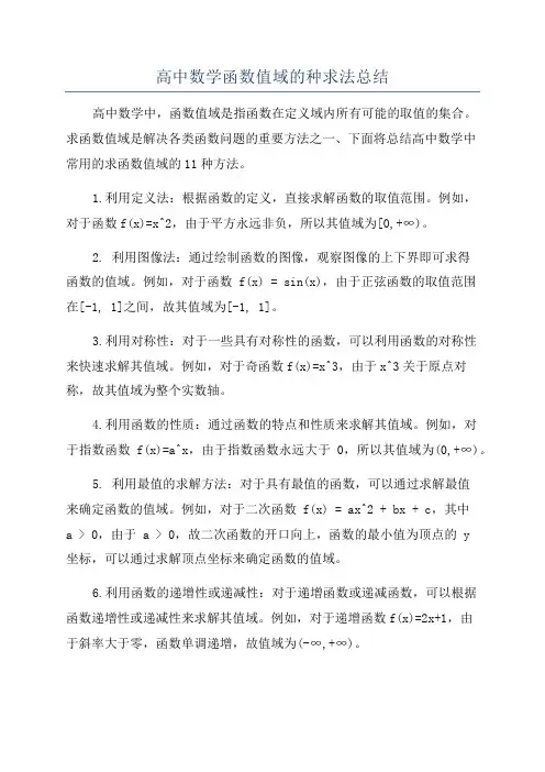 高中数学函数值域的种求法总结