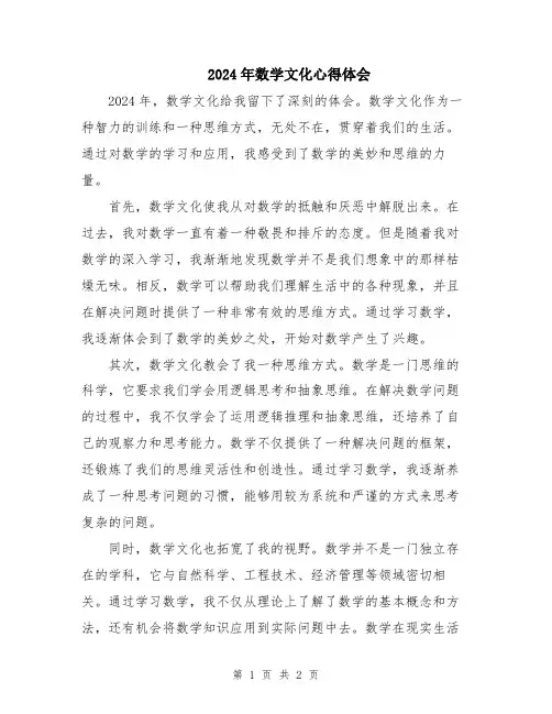 2024年数学文化心得体会