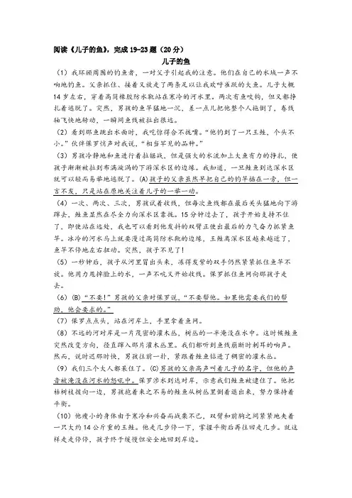 《儿子的鱼》阅读练习及答案
