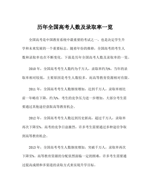 历年全国高考人数及录取率一览
