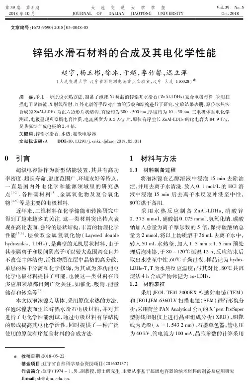 锌铝水滑石材料的合成及其电化学性能