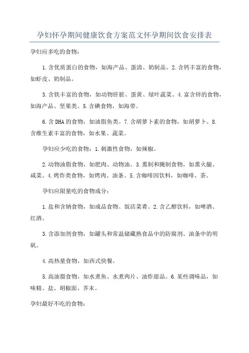 孕妇怀孕期间健康饮食方案范文怀孕期间饮食安排表