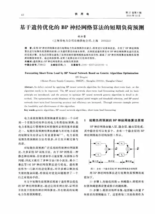 基于遗传优化的BP神经网络算法的短期负荷预测