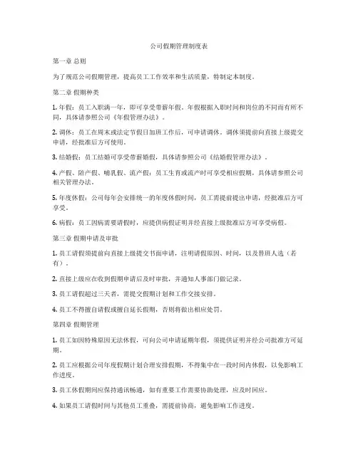 公司假期管理制度表