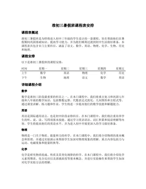 准初三暑假班课程表安排