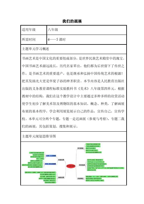 初中美术《我们的画展》单元教学设计以及思维导图