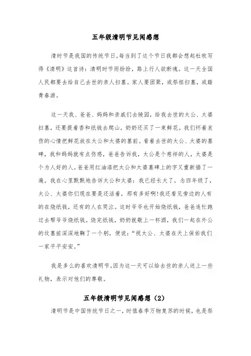 五年级清明节见闻感想（2篇）