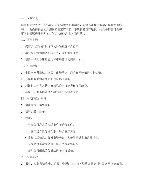 聘请销售兼职的方案