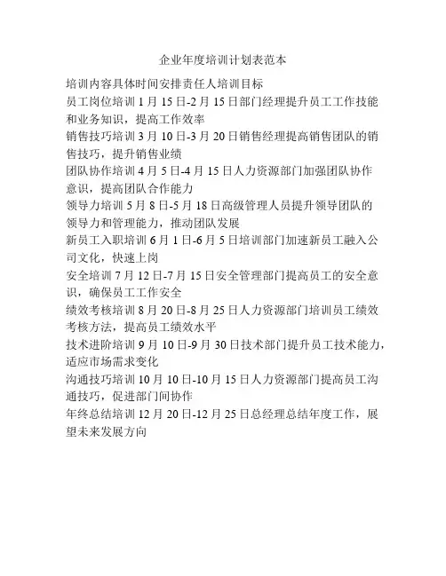 企业年度培训计划表范本