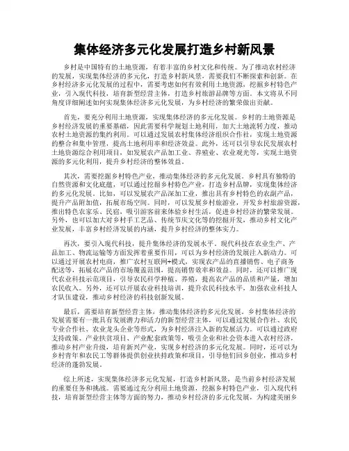 集体经济多元化发展打造乡村新风景