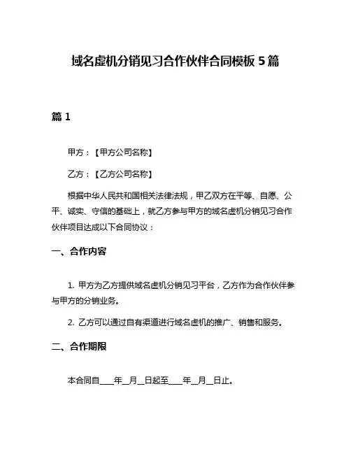 域名虚机分销见习合作伙伴合同模板5篇