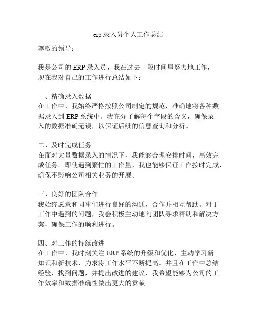 erp录入员个人工作总结