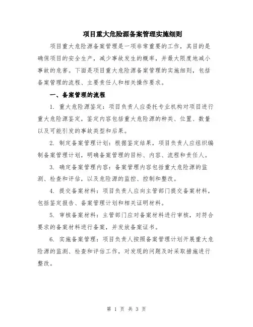 项目重大危险源备案管理实施细则