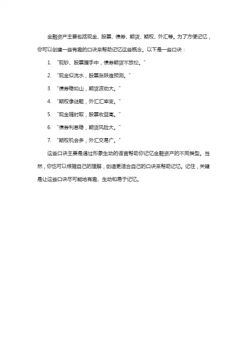 金融资产记忆口诀
