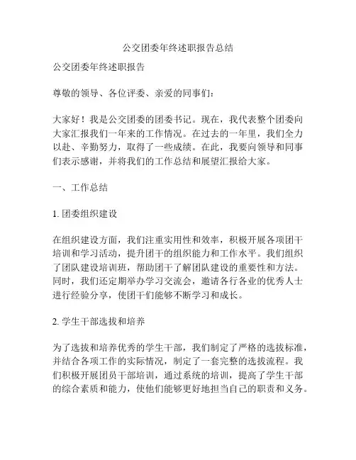 公交团委年终述职报告总结